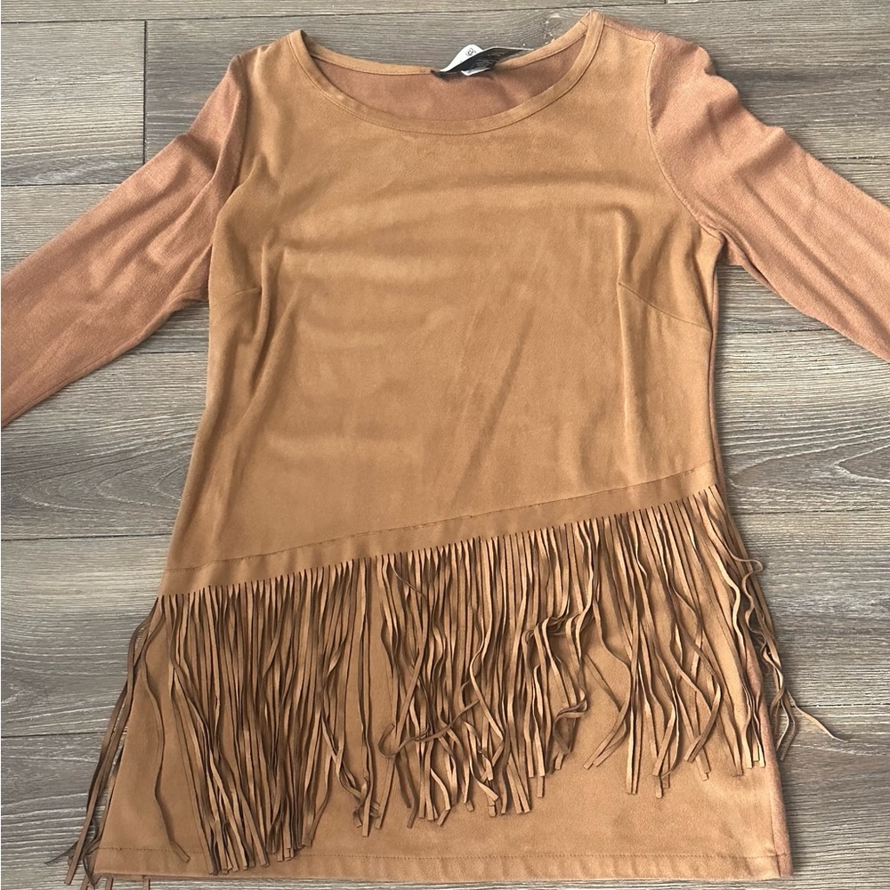 INC International Faux Suede Fringe Top